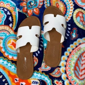 white slip on sandal